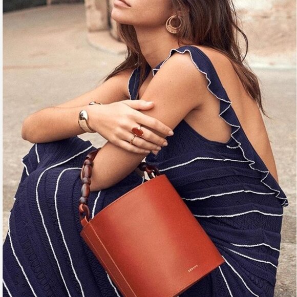 NWT Sezane Marcia Midi Dress Navy Blue Knit French Vacation Casual Soft - Picture 5 of 12